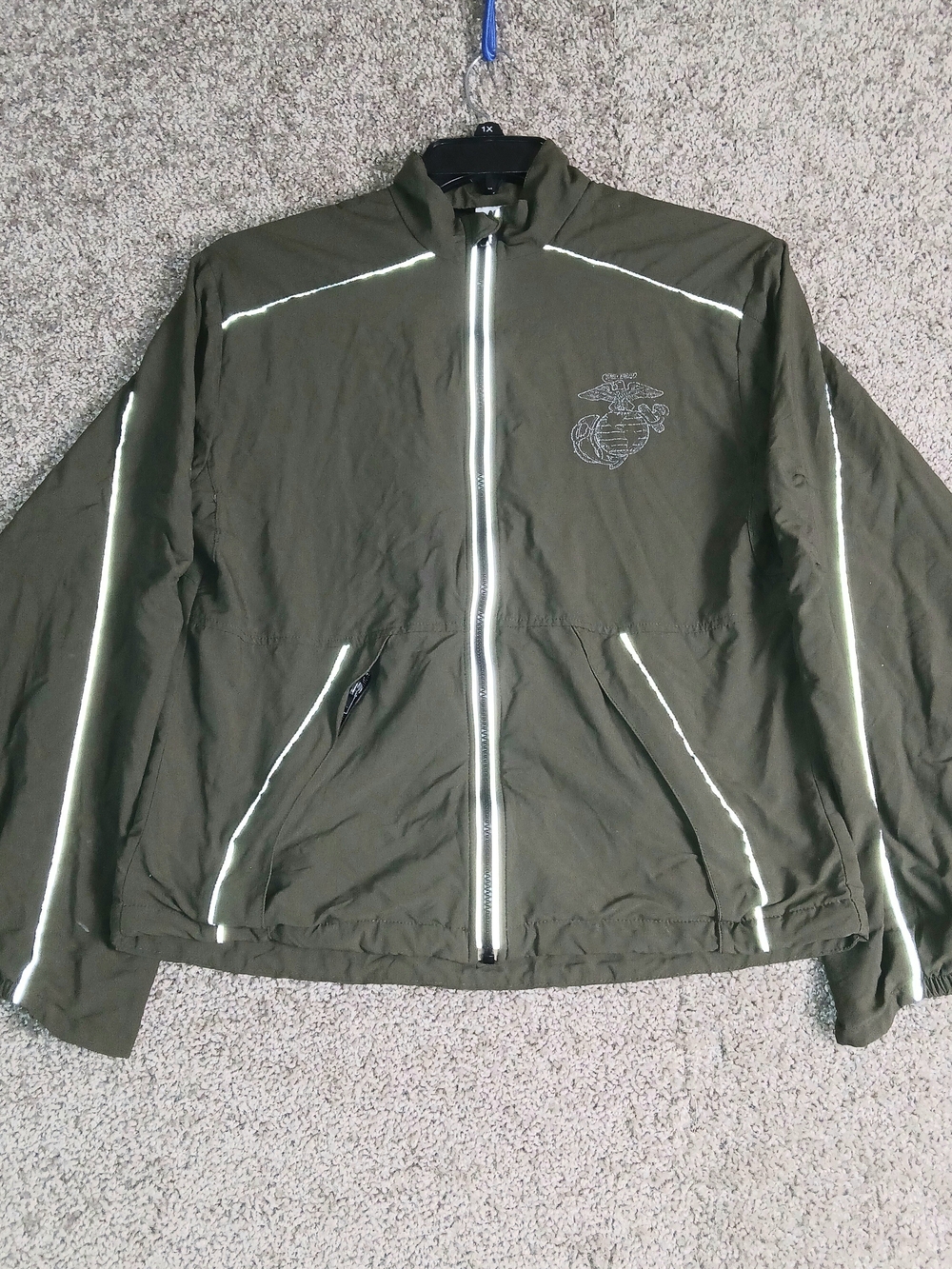 New Balance Marine Corps Olive Green Windbreaker Reflective Trim Jacket - Small